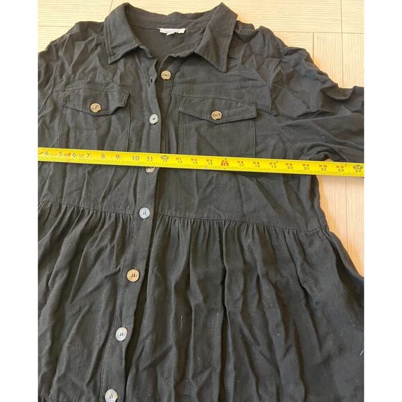 White Birch Sz‎ L linen blend blk button down long sleeve full knee length dress - Picture 7 of 9
